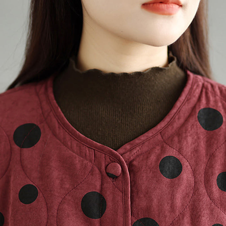 Chaqueta térmica de algodón de manga larga con diseño reversible de lunares y bolsillos para mujer de Buddha Stones - image 11