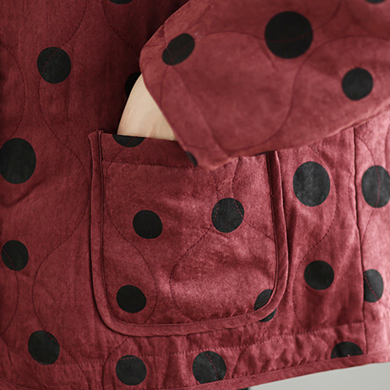 Chaqueta térmica de algodón de manga larga con diseño reversible de lunares y bolsillos para mujer de Buddha Stones - image 14