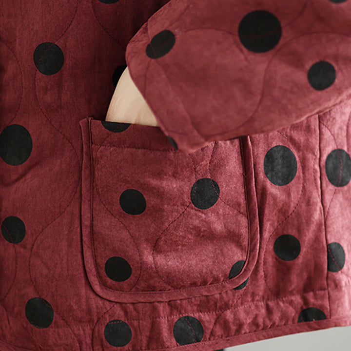 Chaqueta térmica de algodón de manga larga con diseño reversible de lunares y bolsillos para mujer de Buddha Stones - image 14