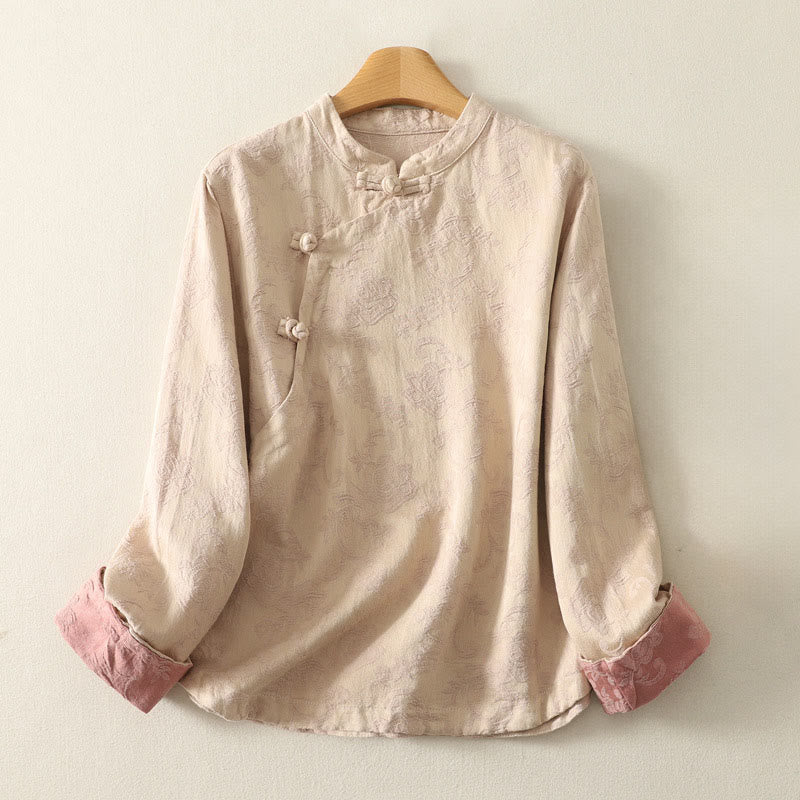 Camisa de manga larga de algodón zen para mujer con diseño jacquard liso de Buddha Stones de primavera - Almendra blanqueada - US8-10，UK/AU12-14，EU40-42 (2XL) - image 5