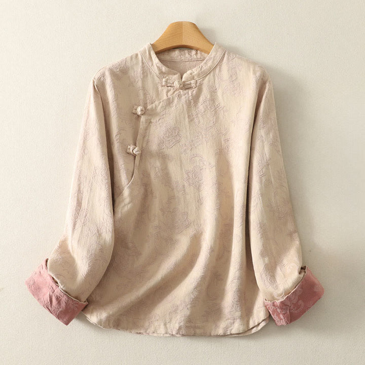 Camisa de manga larga de algodón zen para mujer con diseño jacquard liso de Buddha Stones de primavera - Almendra blanqueada - US8-10，UK/AU12-14，EU40-42 (2XL) - image 5