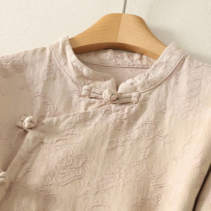 Camisa de manga larga de algodón zen para mujer con diseño jacquard liso de Buddha Stones de primavera - image 6