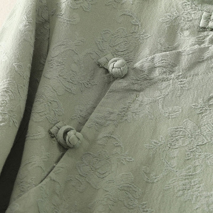 Camisa de manga larga de algodón zen para mujer con diseño jacquard liso de Buddha Stones de primavera - image 2