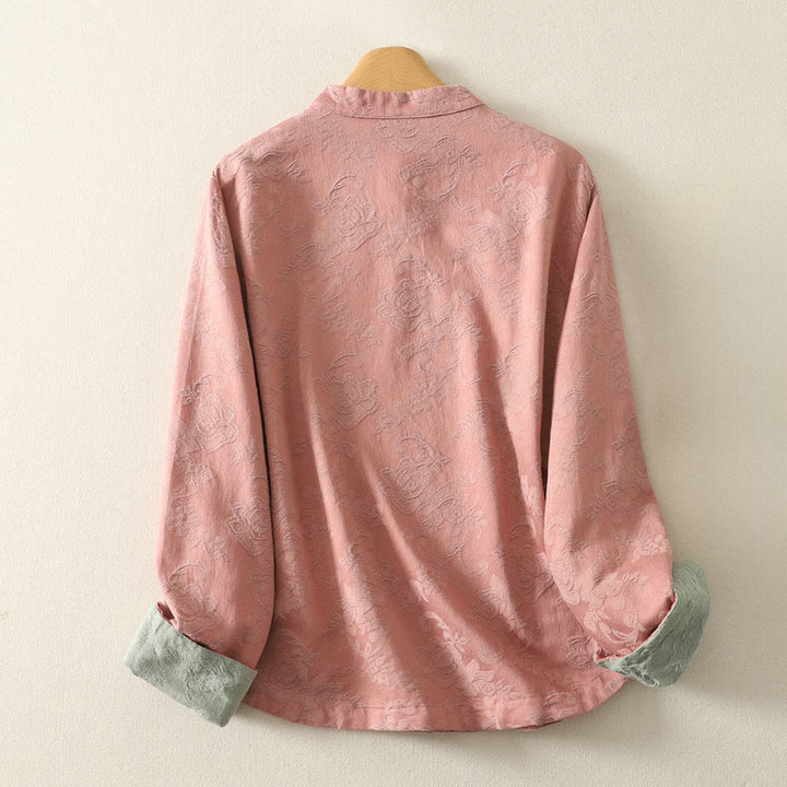 Camisa de manga larga de algodón zen para mujer con diseño jacquard liso de Buddha Stones de primavera - image 11