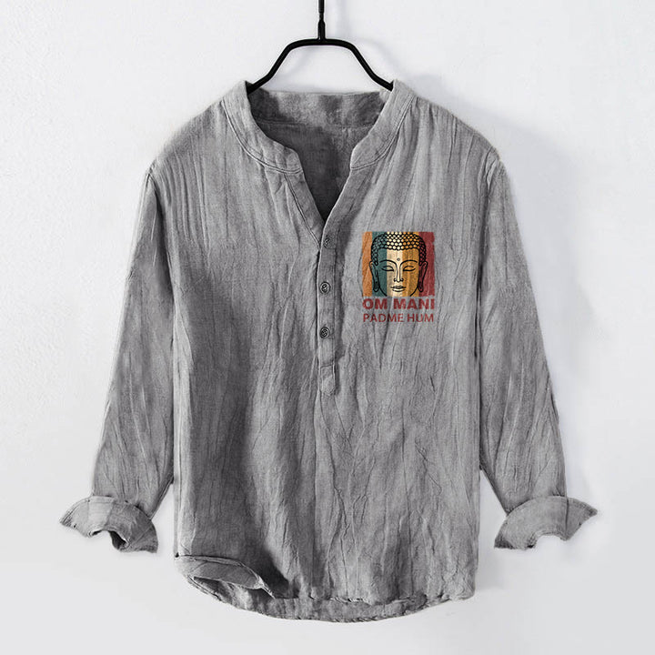 Camisa de manga larga de lino y algodón para hombre con estampado de Buddha Stones. - Gris - US/UK/AU50, EU60 (5XL) - image 3
