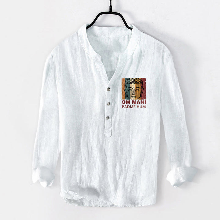 Camisa de manga larga de lino y algodón para hombre con estampado de Buddha Stones. - Blanco - US/UK/AU50, EU60 (5XL) - image 6