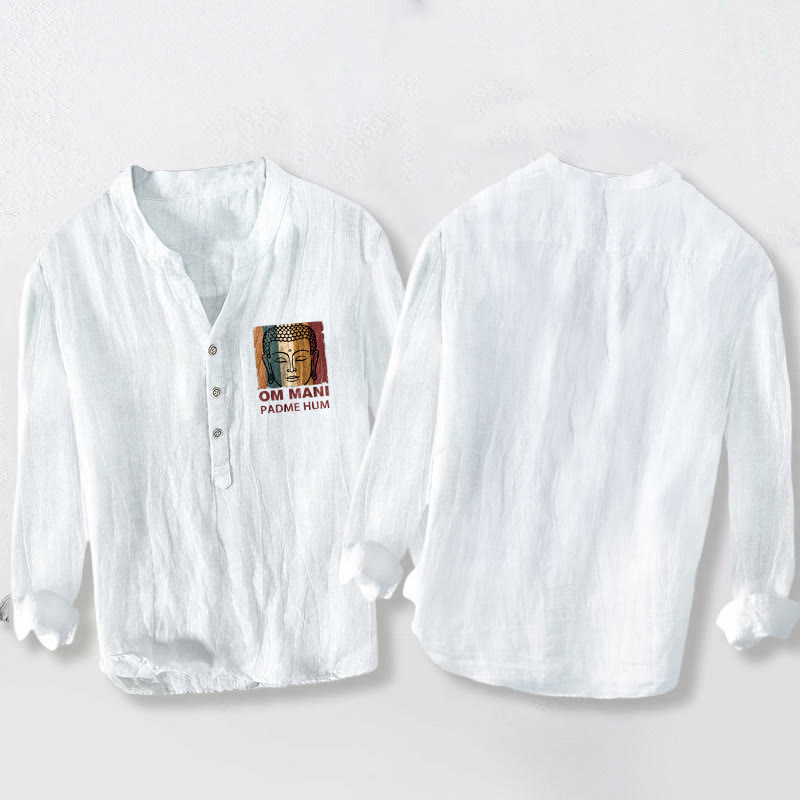 Camisa de manga larga de lino y algodón para hombre con estampado de Buddha Stones. - image 8