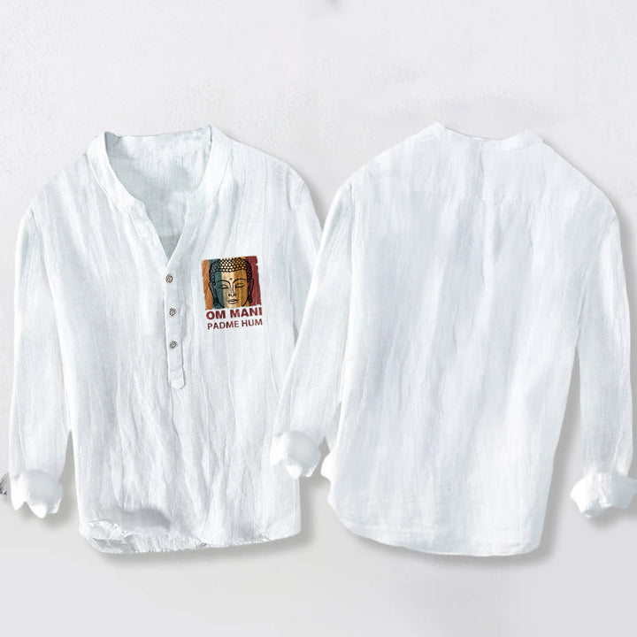 Camisa de manga larga de lino y algodón para hombre con estampado de Buddha Stones. - image 8