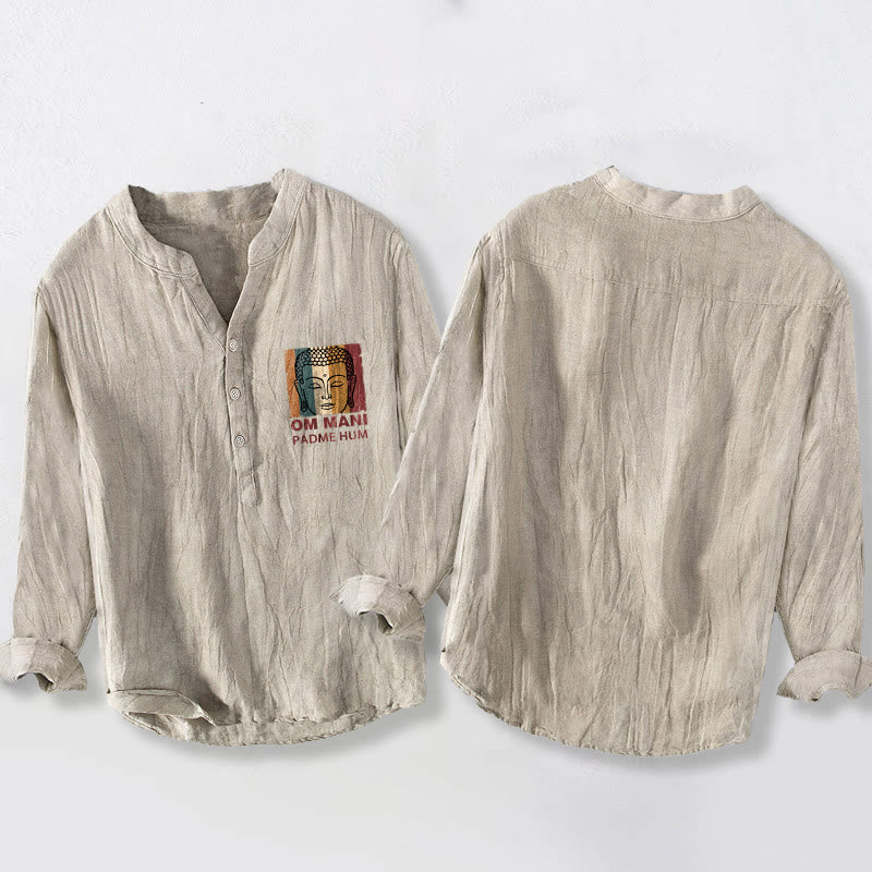 Camisa de manga larga de lino y algodón para hombre con estampado de Buddha Stones. - image 2
