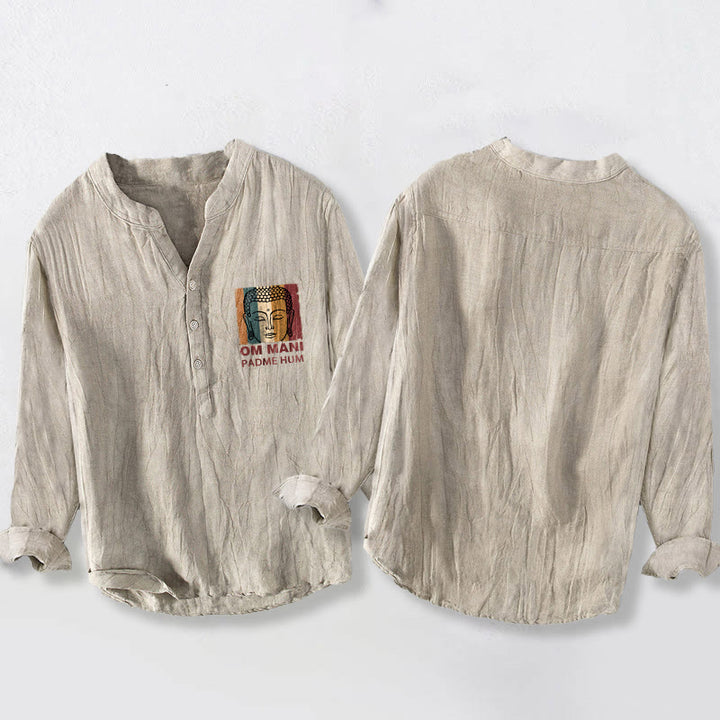 Camisa de manga larga de lino y algodón para hombre con estampado de Buddha Stones. - image 2