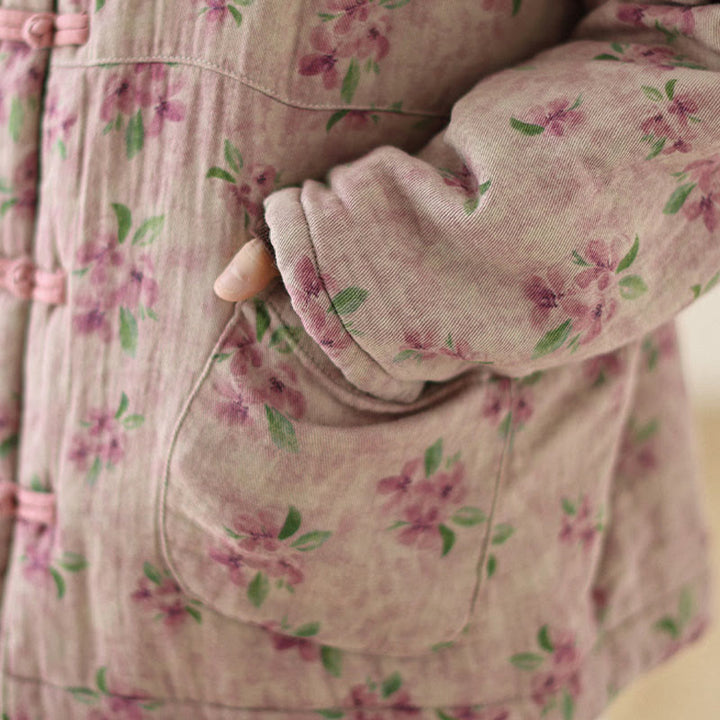 Chaqueta térmica de algodón con estampado floral y manga larga para mujer Buddha Stones con bolsillos - image 9