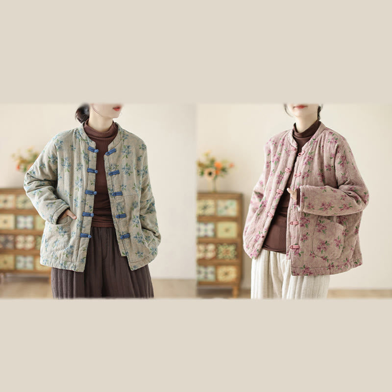 Chaqueta térmica de algodón con estampado floral y manga larga para mujer Buddha Stones con bolsillos - image 17