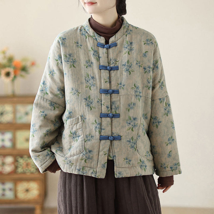 Chaqueta térmica de algodón con estampado floral y manga larga para mujer Buddha Stones con bolsillos - image 15