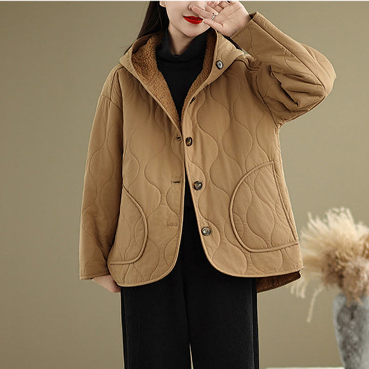 Chaqueta con capucha de manga larga lisa de Buddha Stones para mujer, de algodón, con forro polar y bolsillos. - image 4