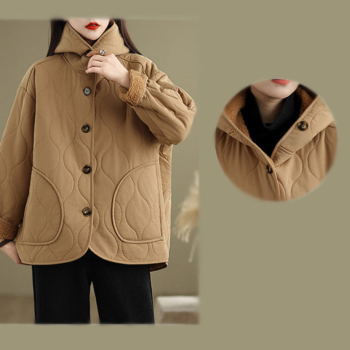 Chaqueta con capucha de manga larga lisa de Buddha Stones para mujer, de algodón, con forro polar y bolsillos. - image 9