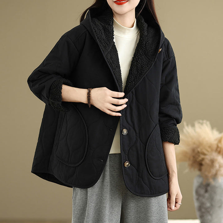 Chaqueta con capucha de manga larga lisa de Buddha Stones para mujer, de algodón, con forro polar y bolsillos. - image 15