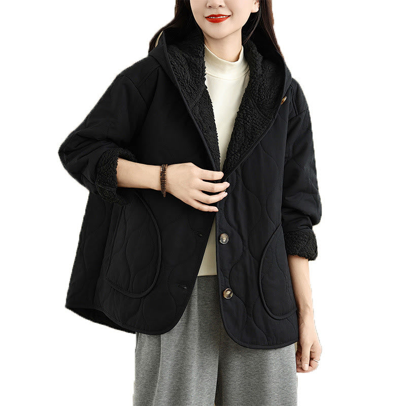 Chaqueta con capucha de manga larga lisa de Buddha Stones para mujer, de algodón, con forro polar y bolsillos. - image 19
