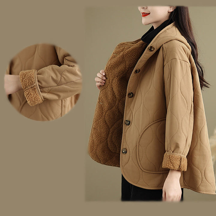 Chaqueta con capucha de manga larga lisa de Buddha Stones para mujer, de algodón, con forro polar y bolsillos. - image 11