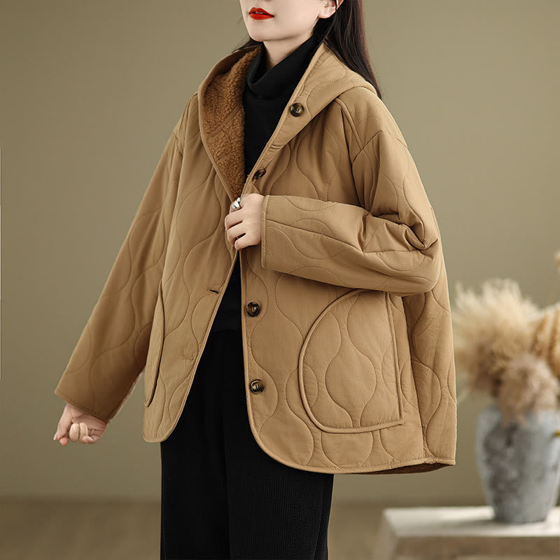 Chaqueta con capucha de manga larga lisa de Buddha Stones para mujer, de algodón, con forro polar y bolsillos. - image 5