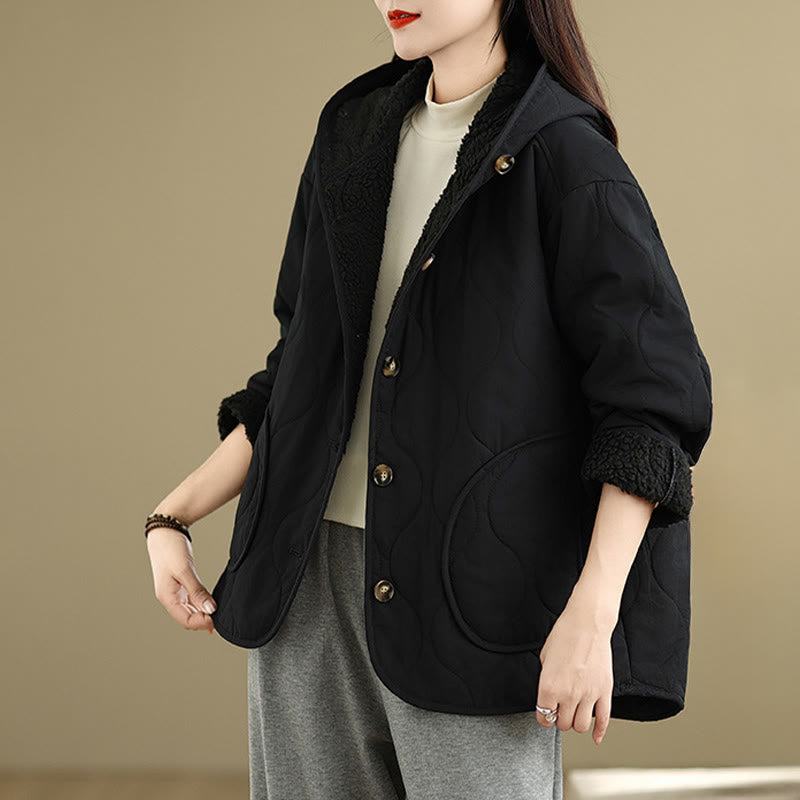 Chaqueta con capucha de manga larga lisa de Buddha Stones para mujer, de algodón, con forro polar y bolsillos. - image 17