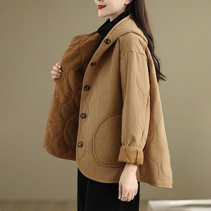 Chaqueta con capucha de manga larga lisa de Buddha Stones para mujer, de algodón, con forro polar y bolsillos. - image 2