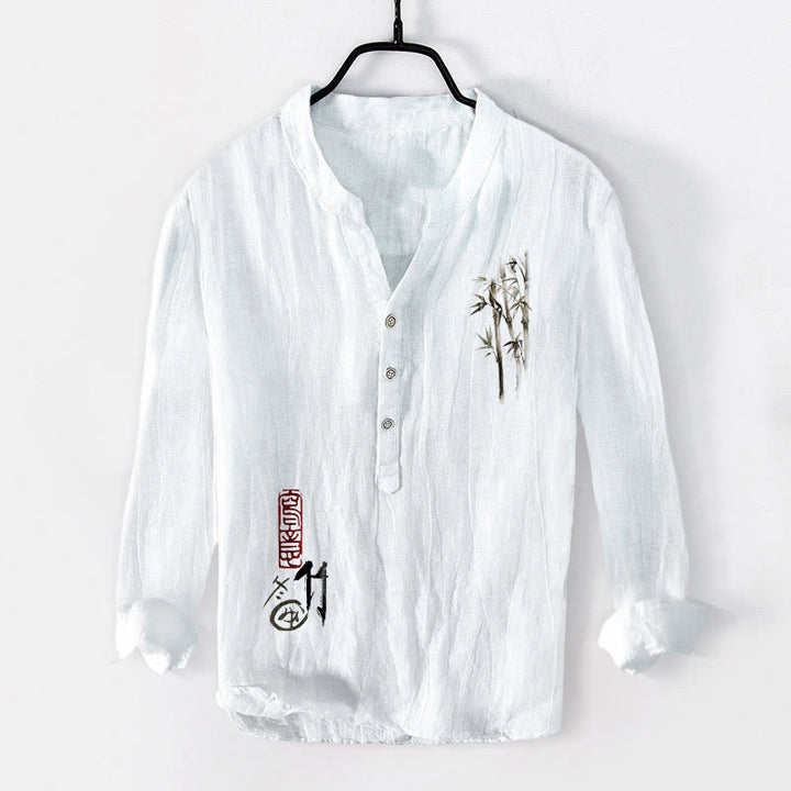 Camisa de manga larga para hombre, de algodón y lino, con estampado de Buddha Stones (media botonadura). - Blanco - US/UK/AU50, EU60 (5XL) - image 6