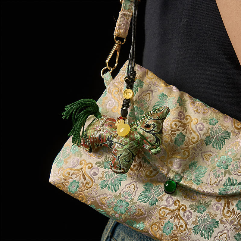 Buddha Stones del Año del Caballo Shu, brocado de seda, hierba rizada, patrón de granada, decoración colgante - image 4