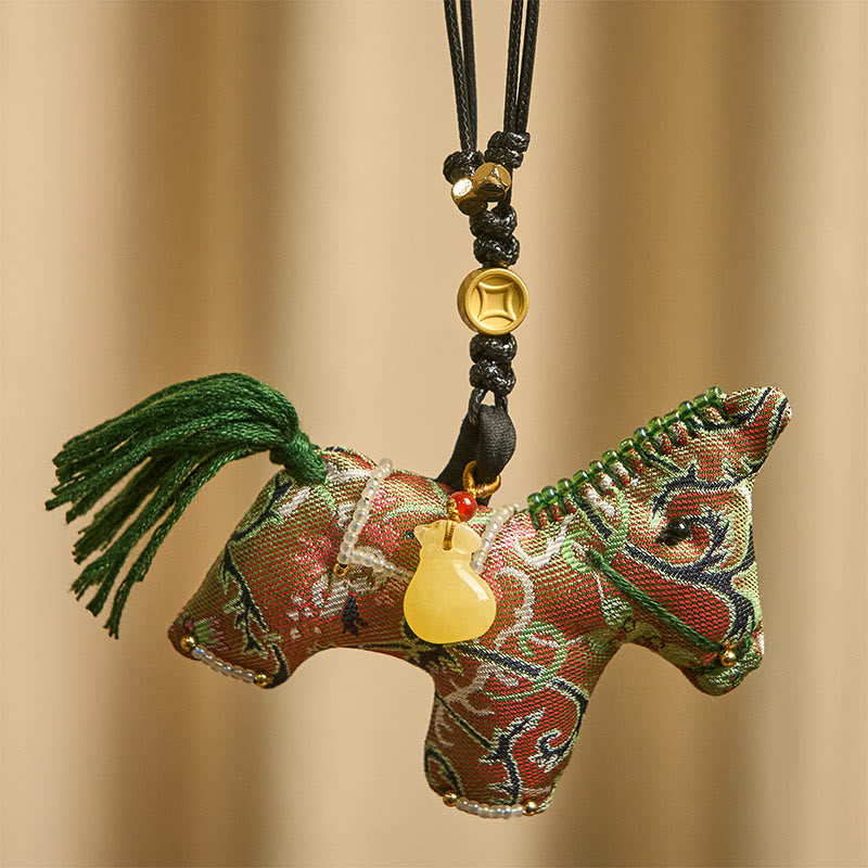 Buddha Stones del Año del Caballo Shu, brocado de seda, hierba rizada, patrón de granada, decoración colgante - image 1