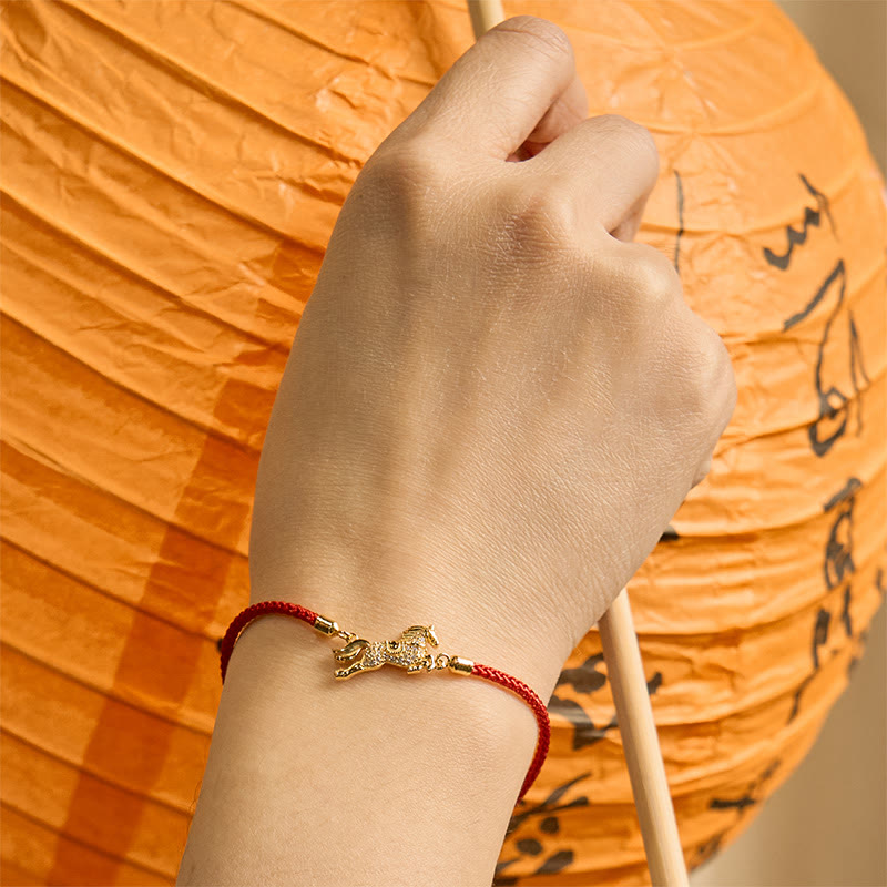 Pulsera de la suerte con Buddha Stones, año del Caballo, en plata de ley 925, hilo rojo dorado - image 2