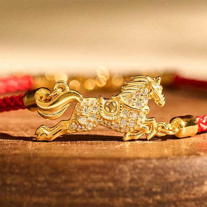 Pulsera de la suerte con Buddha Stones, año del Caballo, en plata de ley 925, hilo rojo dorado - image 3