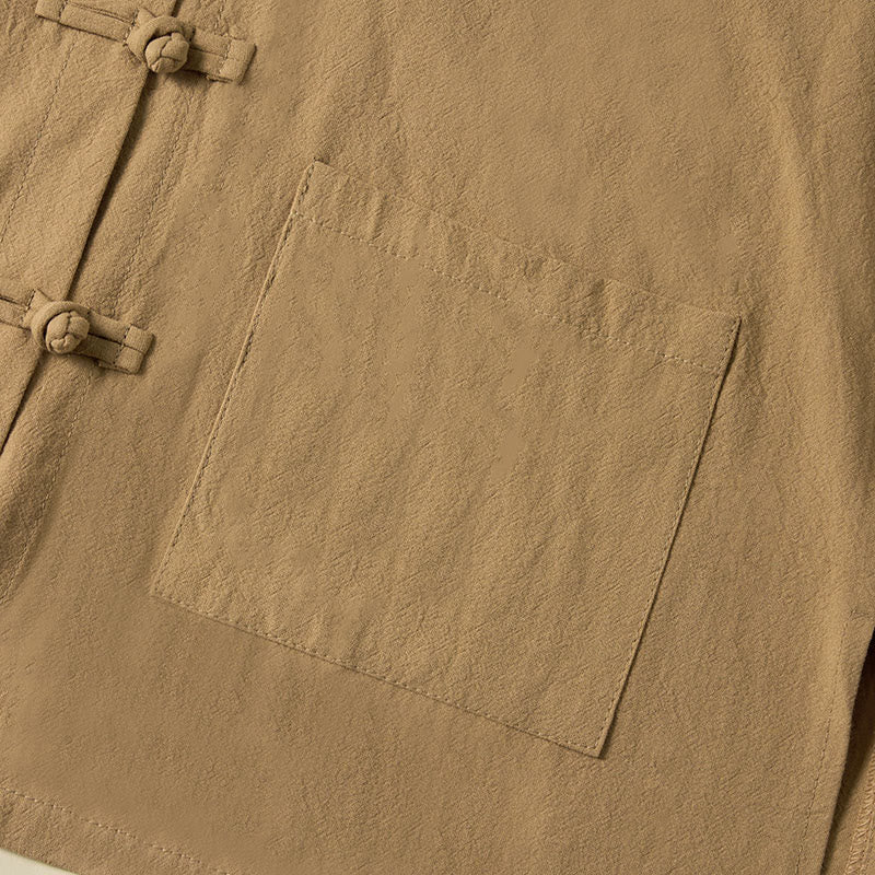 Camisa étnica de algodón con cuello alto, manga larga y botones de rana para mujer, con Buddha Stones y bolsillos - image 5