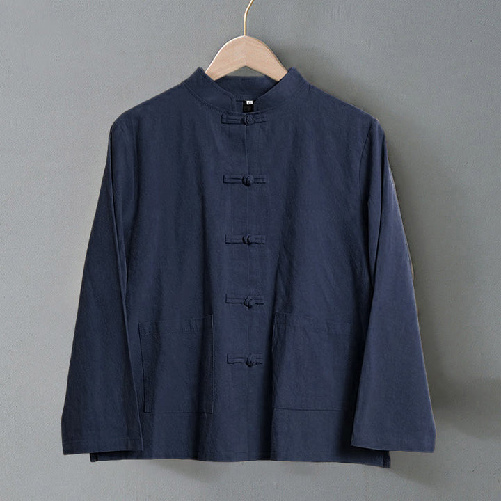 Camisa étnica de algodón con cuello alto, manga larga y botones de rana para mujer, con Buddha Stones y bolsillos - image 22