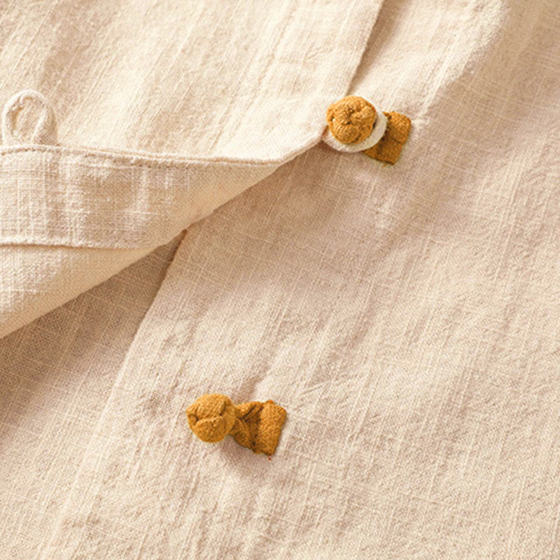 Camisa de lino de manga larga para mujer con diseño de contraste de colores y botones de rana chinos con Buddha Stones - image 16