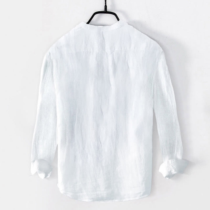 Camisa de manga larga de algodón y lino para hombre con diseño de Buddha Stones, peces koi, loto y nubes auspiciosas, con botones a media pierna. - image 4