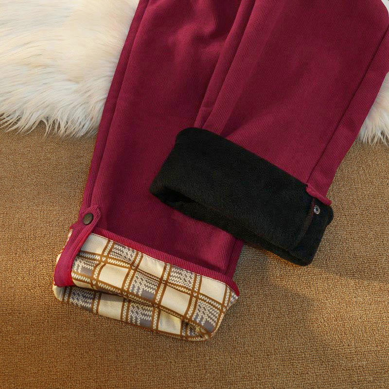 Pantalones anchos de pana de algodón con forro polar y bolsillos para mujer de Buddha Stones - image 33