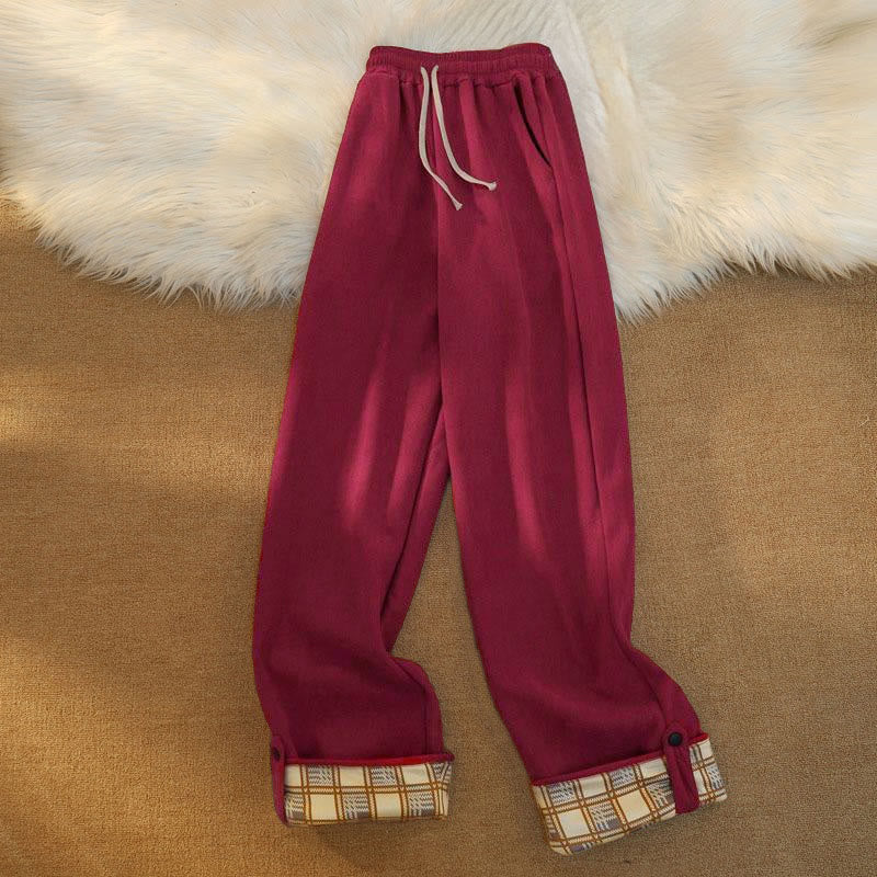 Pantalones anchos de pana de algodón con forro polar y bolsillos para mujer de Buddha Stones - Rojo oscuro - US18, UK/AU22, EU50 (6XL) - image 28