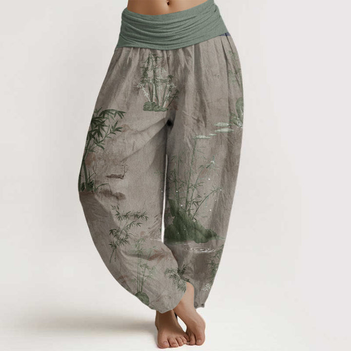 Pantalones harén de algodón puro con estampado de Buddha Stones , informales, de bambú y tinta de roca, con cintura elástica para mujer - Broncearse - US22，UK/AU26，EU54 (6XL) - image 6