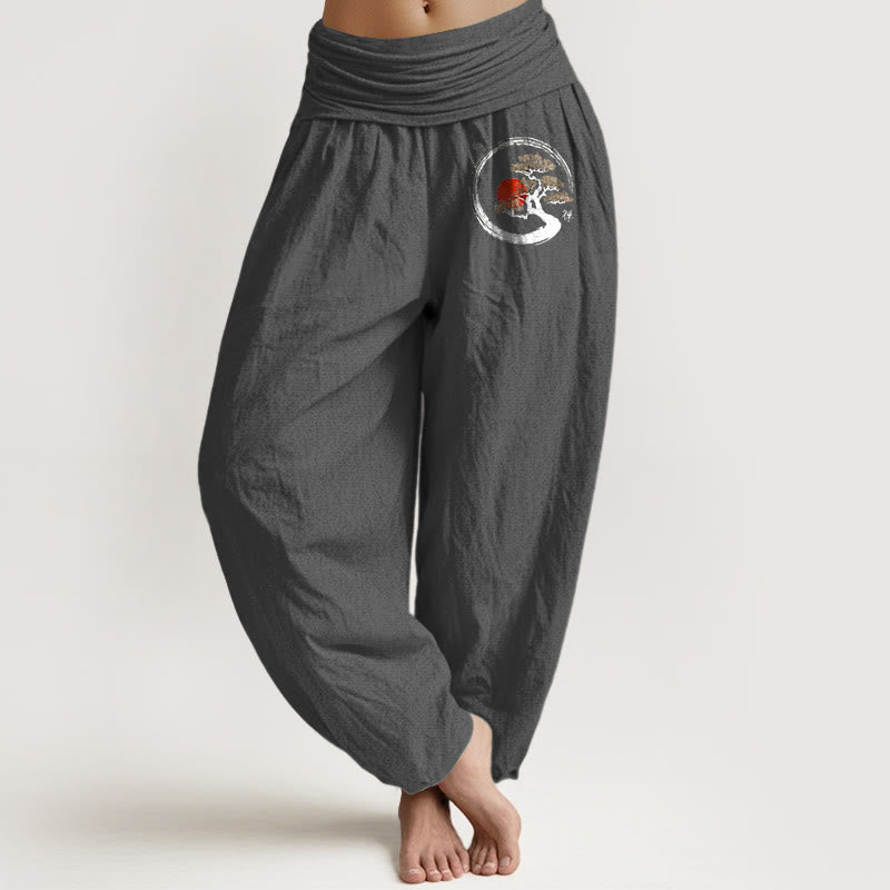 Pantalón tipo harem de mujer, de algodón puro, con cintura elástica , Buddha Stones, piedras, pino, sol rojo y carácter zen. - Gris oscuro - US16，UK/AU20，EU48 (3XL) - image 14