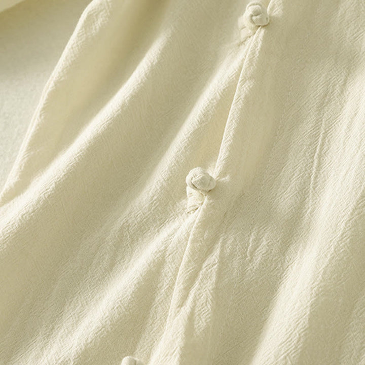 Camisa de algodón de manga larga para mujer con botones asimétricos y estampado de Buddha Stones en la parte delantera. - image 10