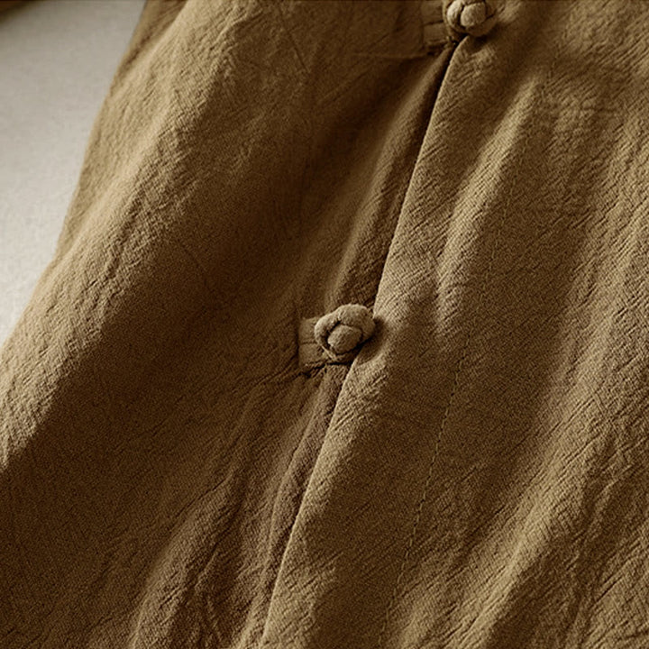 Camisa de algodón de manga larga para mujer con botones asimétricos y estampado de Buddha Stones en la parte delantera. - image 3