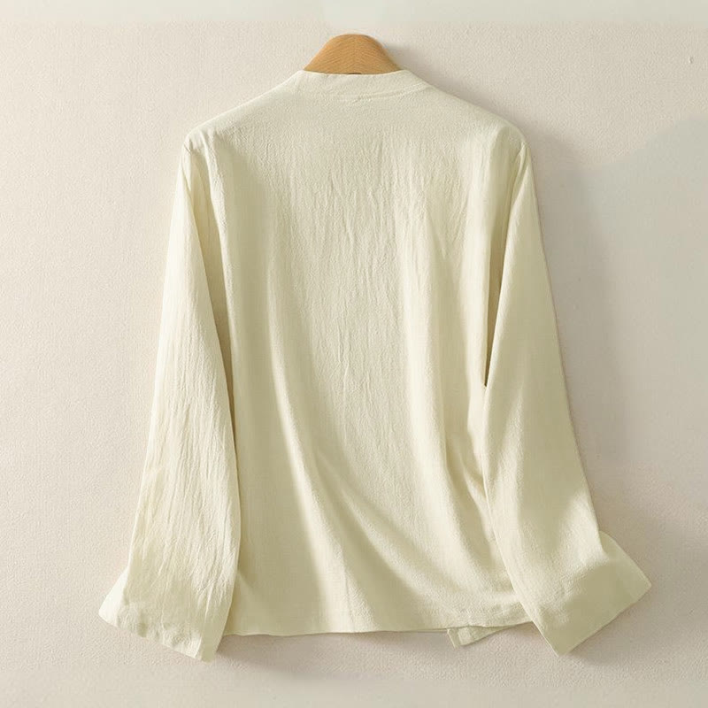 Camisa de algodón de manga larga para mujer con botones asimétricos y estampado de Buddha Stones en la parte delantera. - image 7