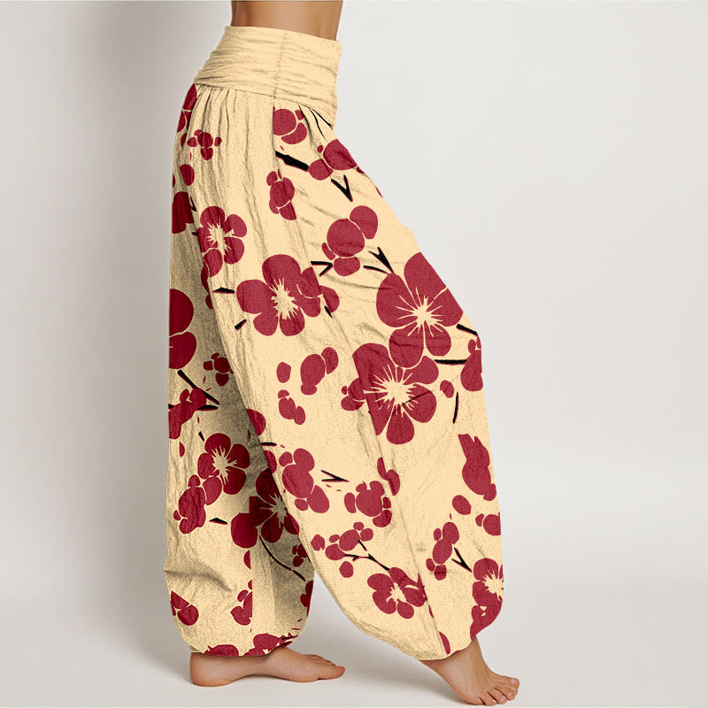 Pantalones bombachos de cintura elástica para mujer con estampado floral de flores de algodón puro y Buddha Stones - image 10