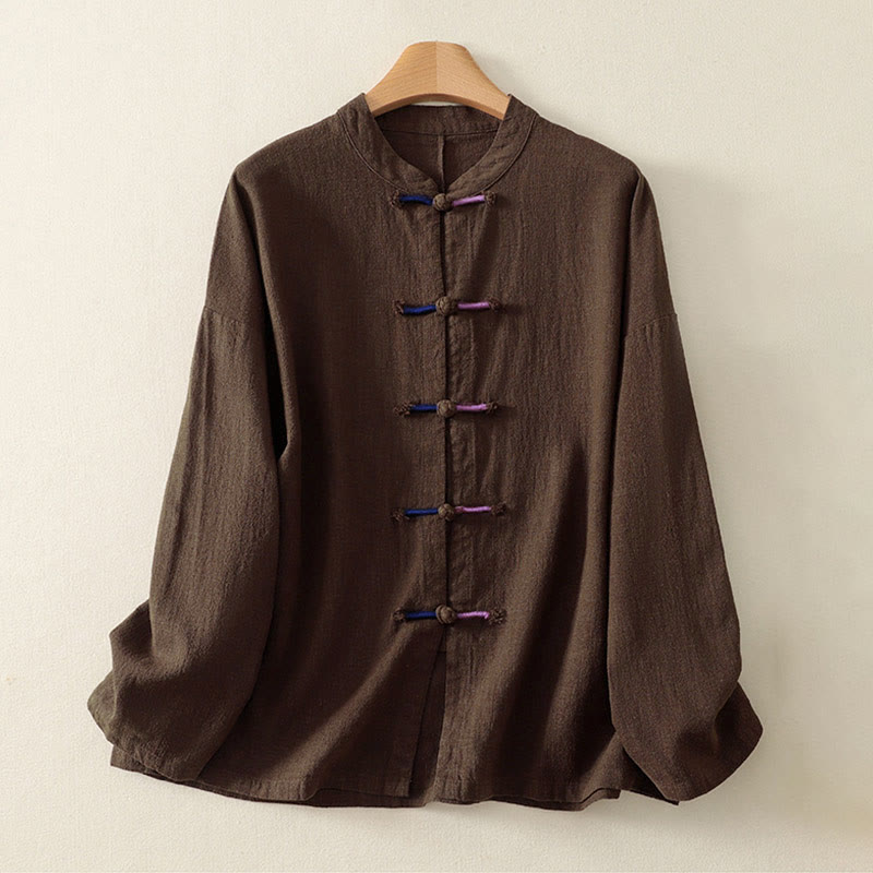 Camisa de manga larga para mujer, estilo zen, de algodón y lino , con Buddha Stones (estilo chino). - image 1