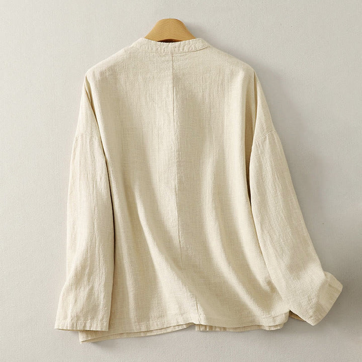 Camisa de manga larga para mujer, estilo zen, de algodón y lino , con Buddha Stones (estilo chino). - image 7