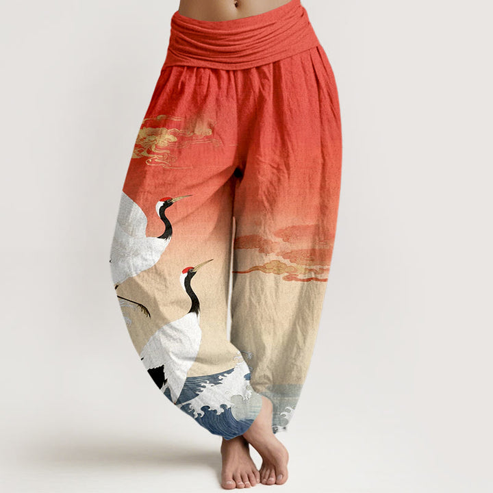 Pantalones bombachos de cintura elástica para mujer con estampado de Buddha Stones , nubes auspiciosas y océano. - Tomate - US16，UK/AU20，EU48 (3XL) - image 0