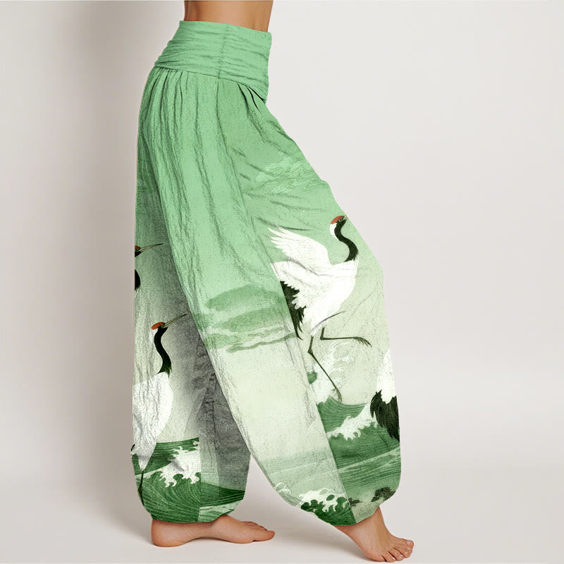 Pantalones bombachos de cintura elástica para mujer con estampado de Buddha Stones , nubes auspiciosas y océano. - image 7