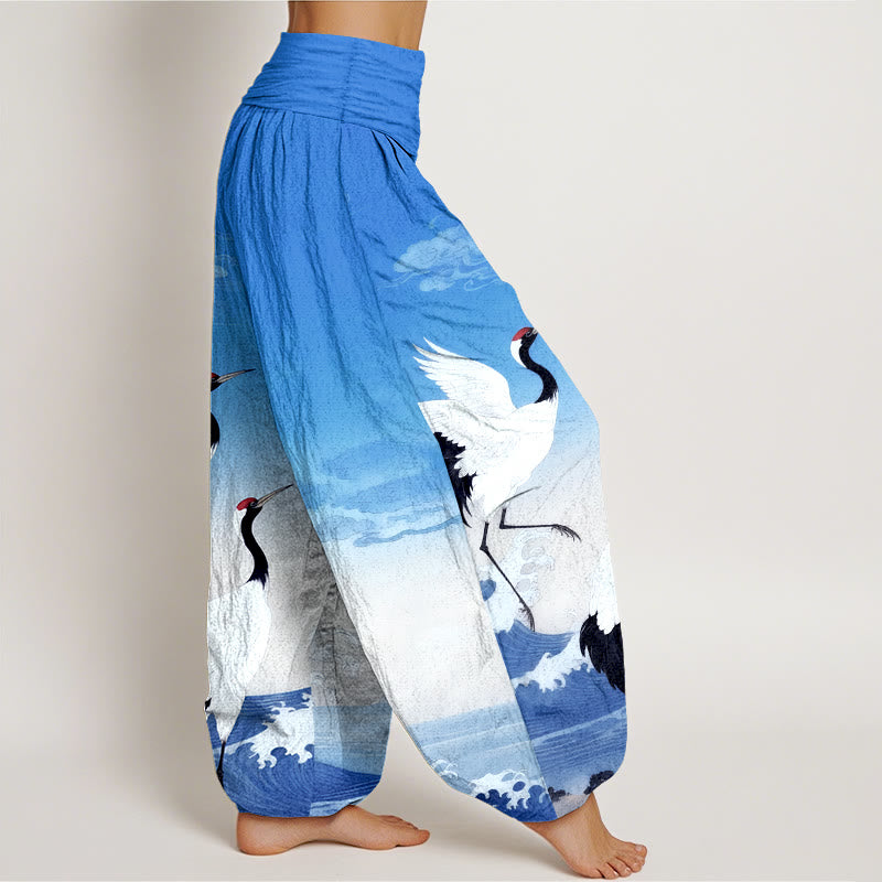 Pantalones bombachos de cintura elástica para mujer con estampado de Buddha Stones , nubes auspiciosas y océano. - image 10