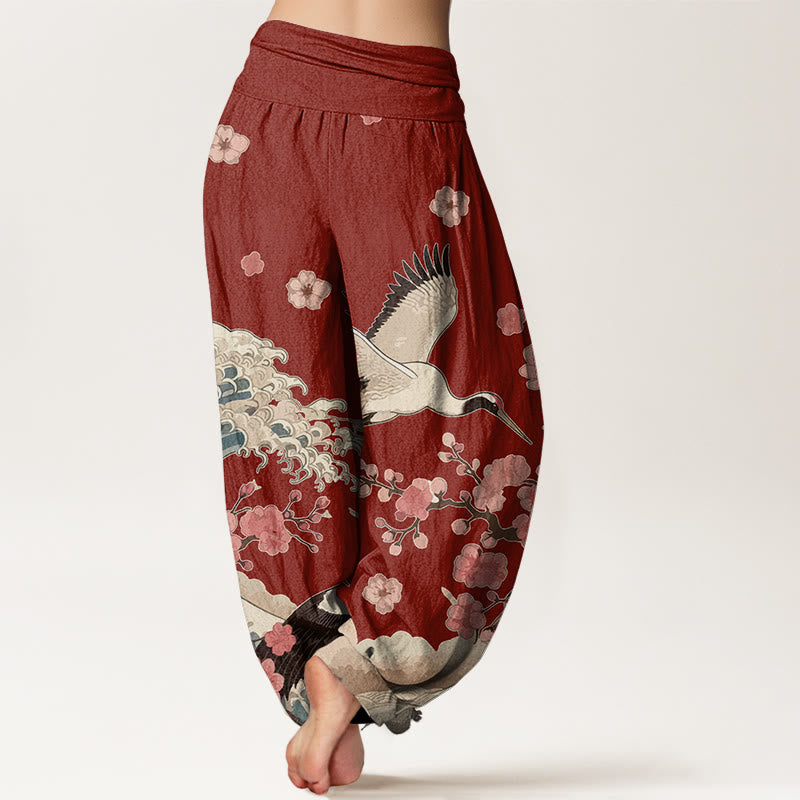 Pantalones bombachos de cintura elástica para mujer con estampado de piedras de Buddha Stones , flores de melocotón y océano. - image 1