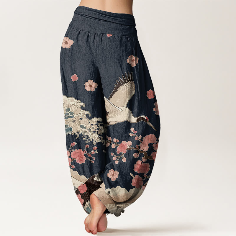 Pantalones bombachos de cintura elástica para mujer con estampado de piedras de Buddha Stones , flores de melocotón y océano. - image 6
