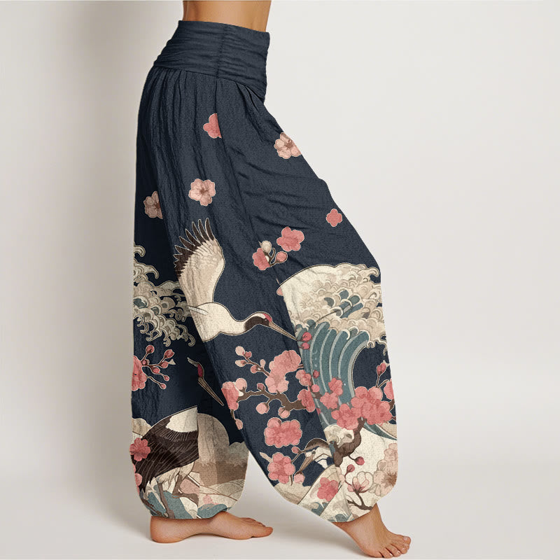 Pantalones bombachos de cintura elástica para mujer con estampado de piedras de Buddha Stones , flores de melocotón y océano. - image 7